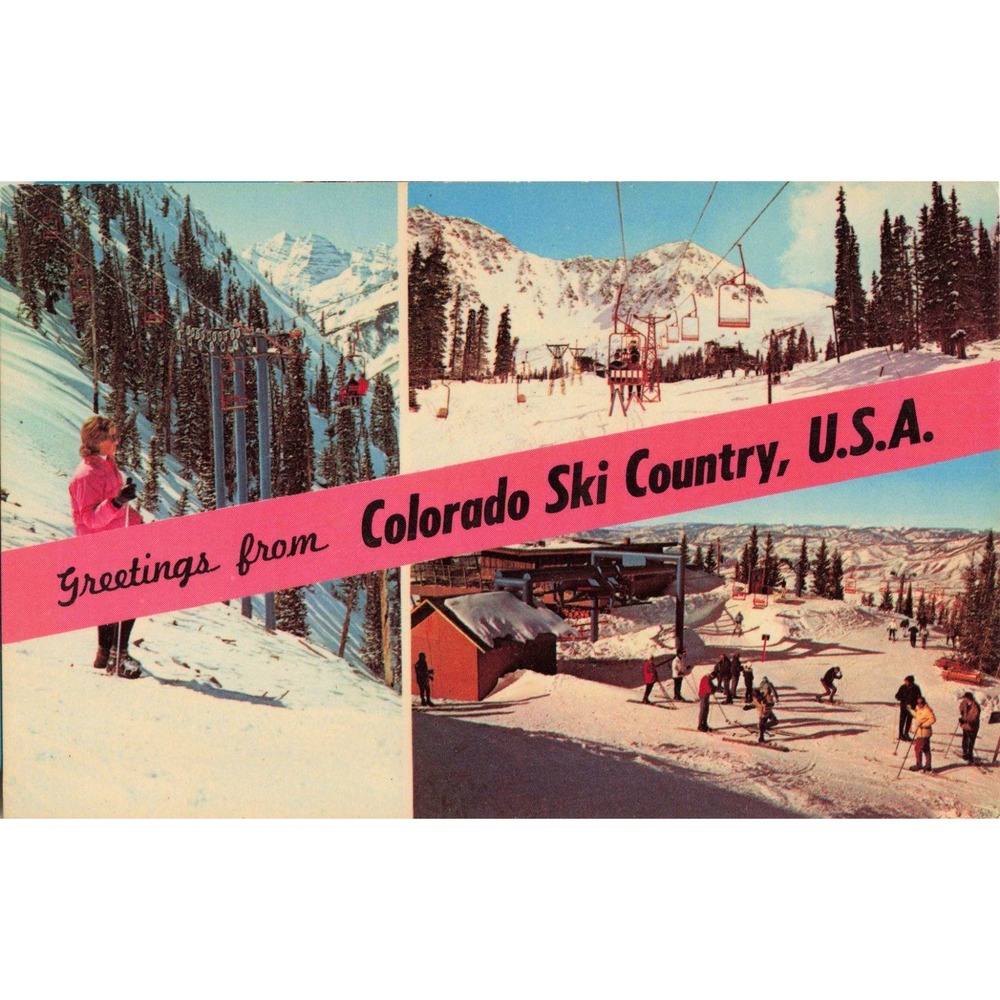 Vintage Colorado Ski Country Postcard Berthoud Pass Twin Chair Lift Chrome VG+ - Picture 1 of 2